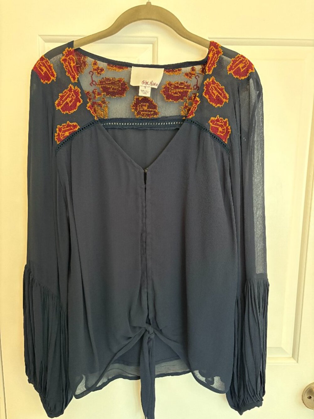 Anthropologie Chloe Oliver Long Sleeved Blouse with Embroidery
